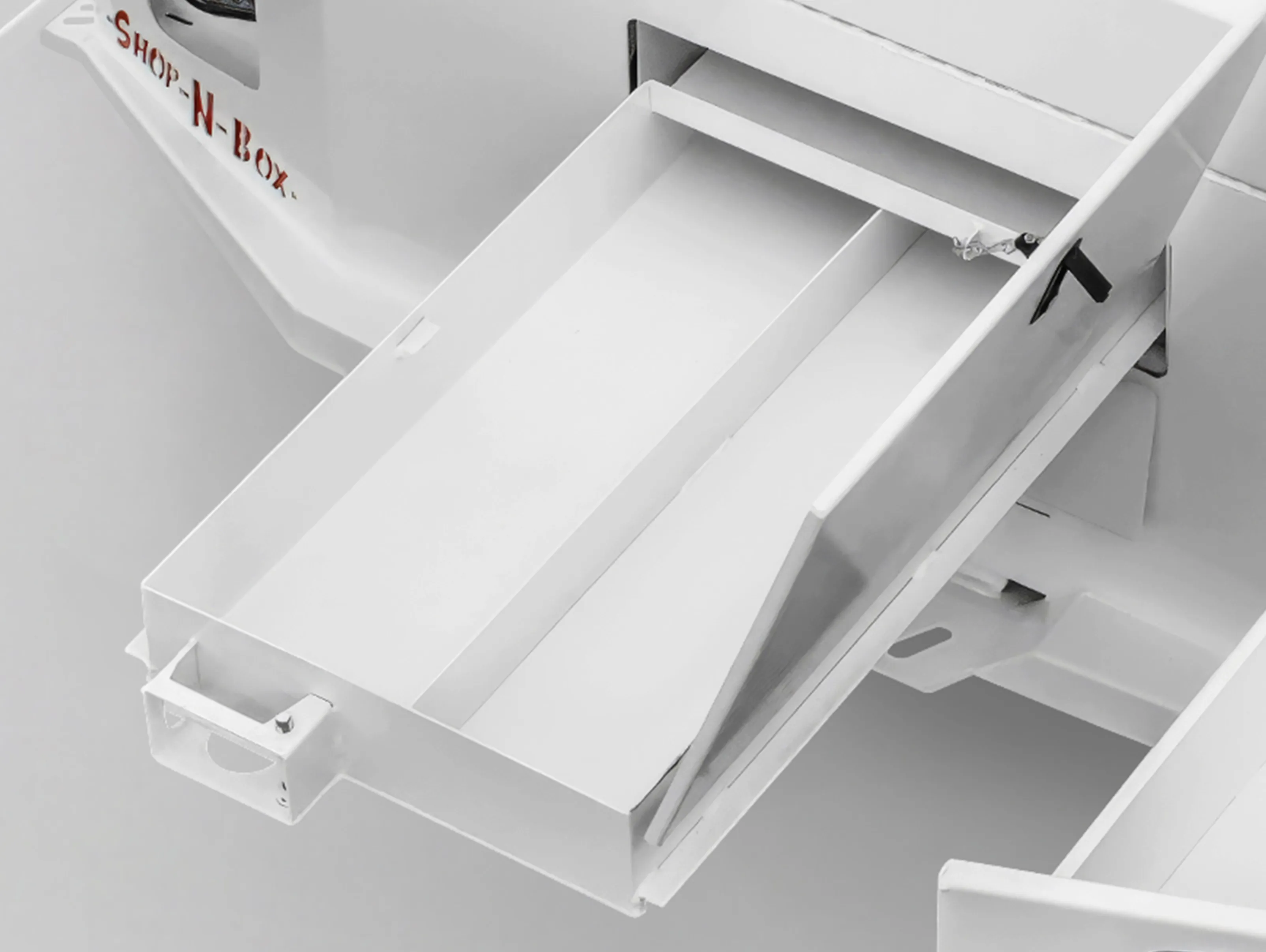 Shop-N-Box™ Legend Bed rear center drawer belly box pulled out for quick tool access