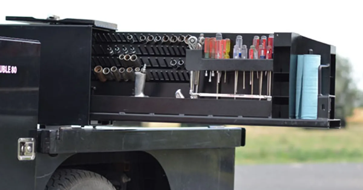 roll-out truck toolbox system for farmers with modular removable inserts