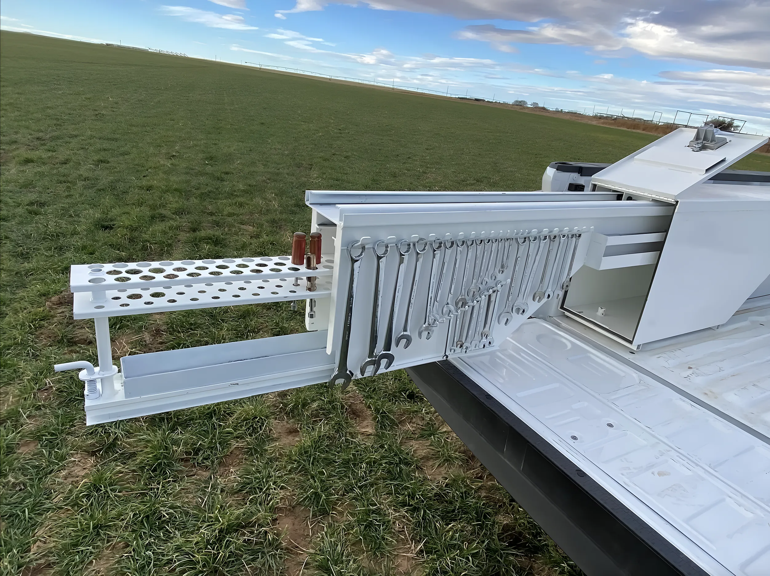 Fleetside box roll out wrench organizer insert truck bed tool storage